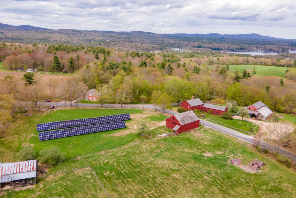 An aerial view of the Blasty Bough Brewing Company farm and solar array.